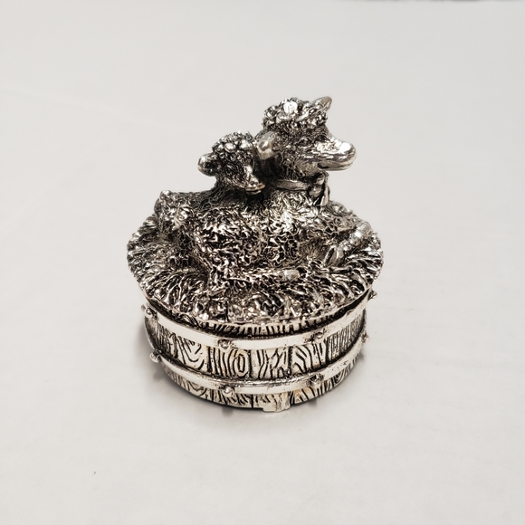 Vintage Silver Tone Sheep Mary Had A Lamb Ornate Jewelry Music Box Trinket New - Picture 1 of 8